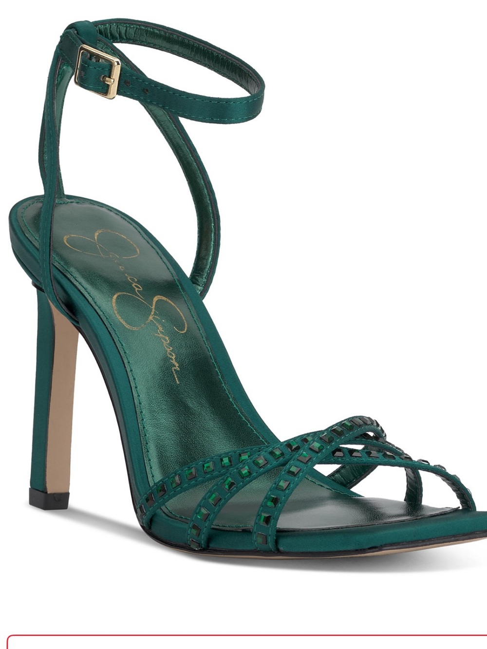 Jessica Simpson Emerald Green Satin Ankle-Strap High Heel Sandal